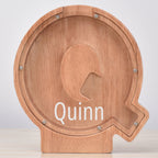 Custom Engraved Name Oak Wooden Letter Piggy Bank - DiyGiftly