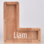 Custom Engraved Name Oak Wooden Letter Piggy Bank - DiyGiftly