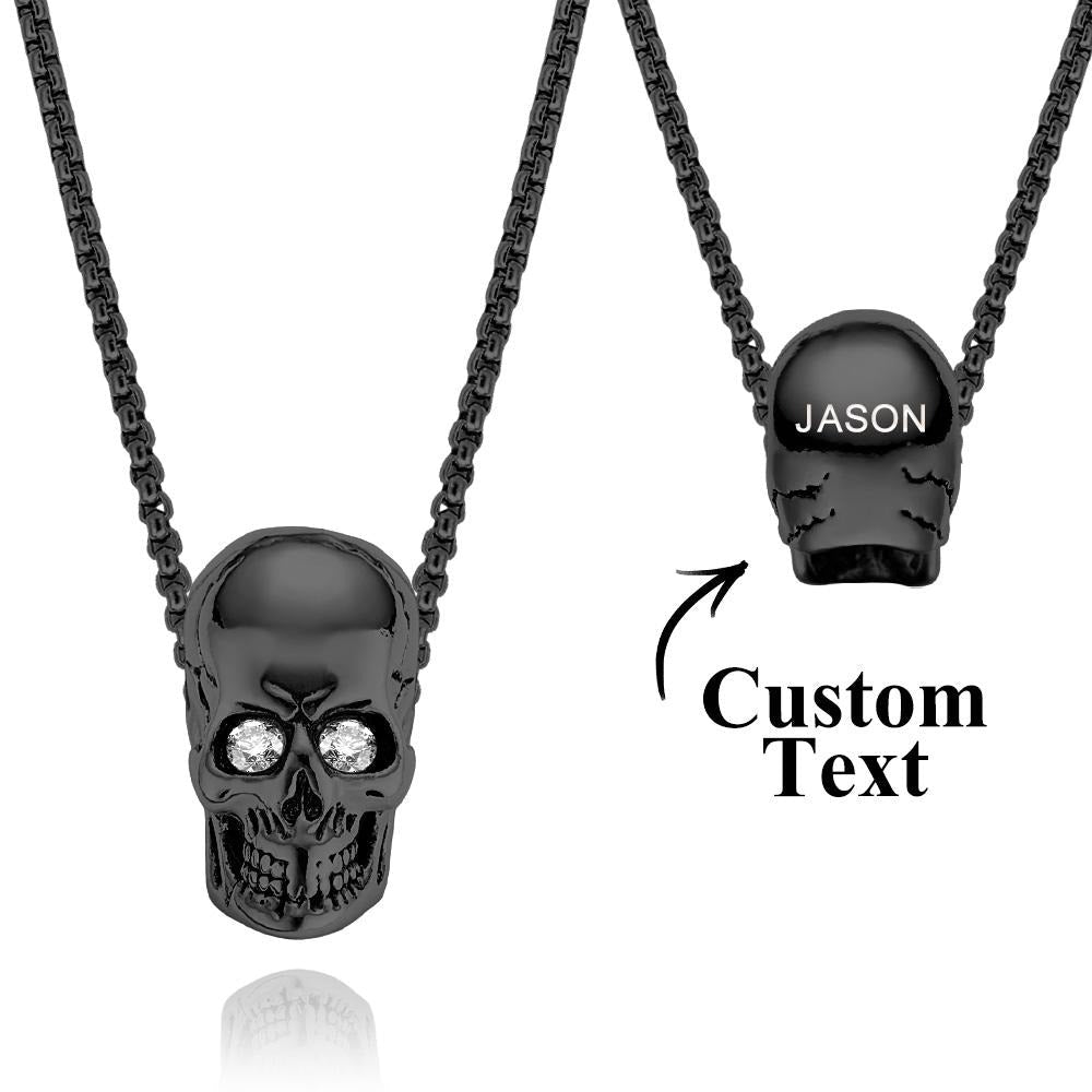 Custom Engraved Name Skull Necklace With Birthstone Eyes Creative Gifts for Halloween - DiyGiftly