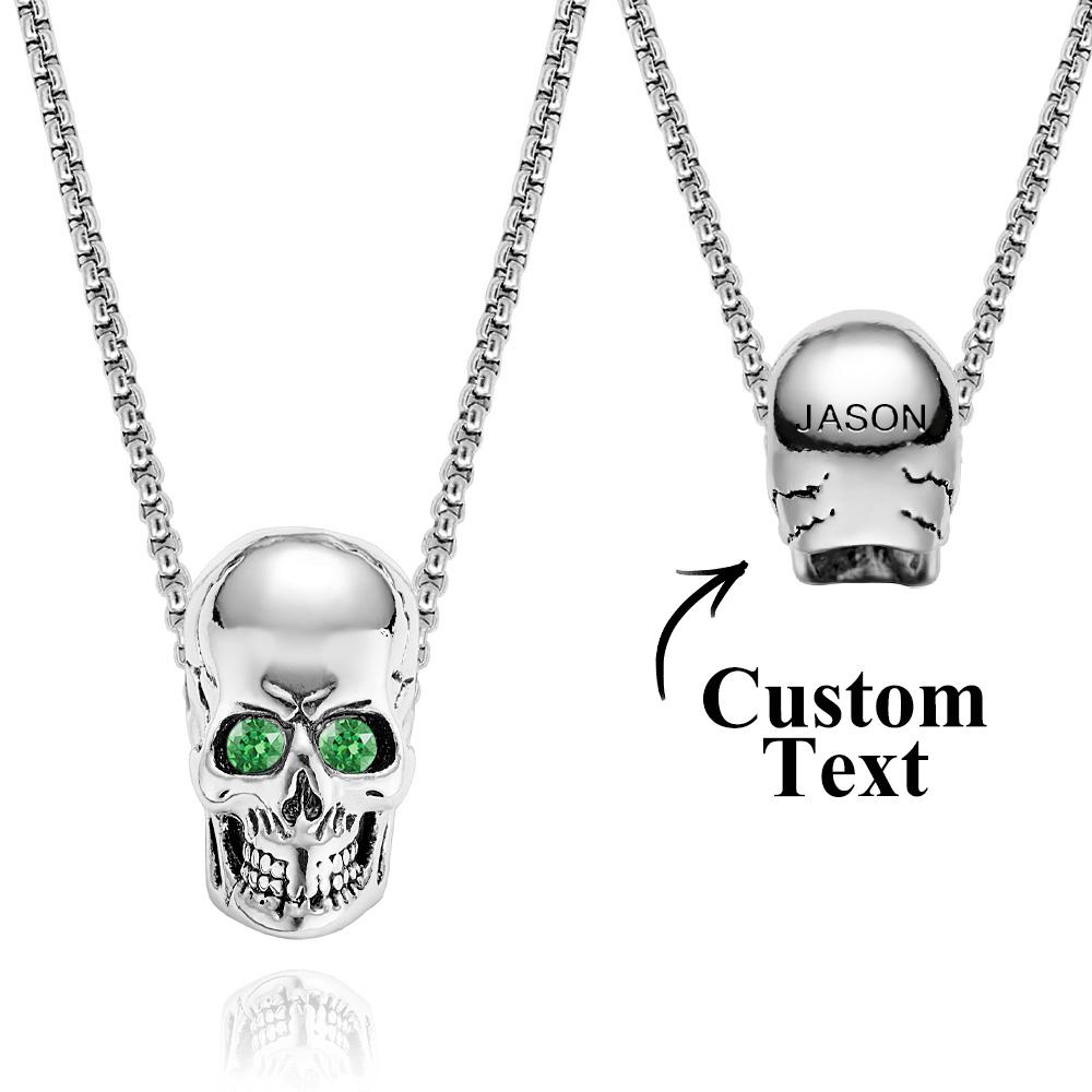 Custom Engraved Name Skull Necklace With Birthstone Eyes Creative Gifts for Halloween - DiyGiftly