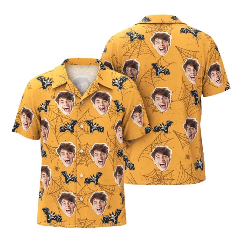 Custom Face Funny Halloween Photo Yellow Hawaiian Shirt Party Gift - DiyGiftly