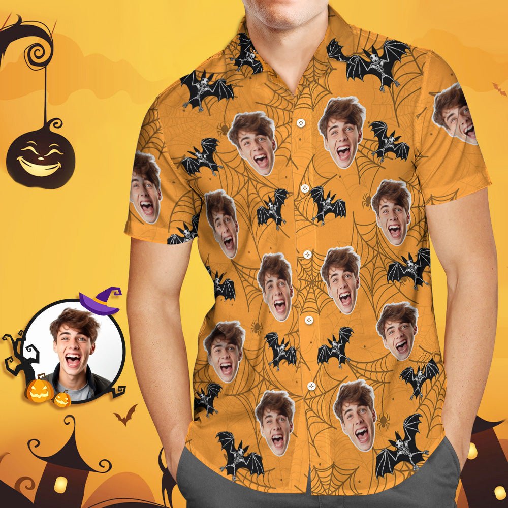 Custom Face Funny Halloween Photo Yellow Hawaiian Shirt Party Gift - DiyGiftly