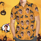 Custom Face Funny Halloween Photo Yellow Hawaiian Shirt Party Gift - DiyGiftly