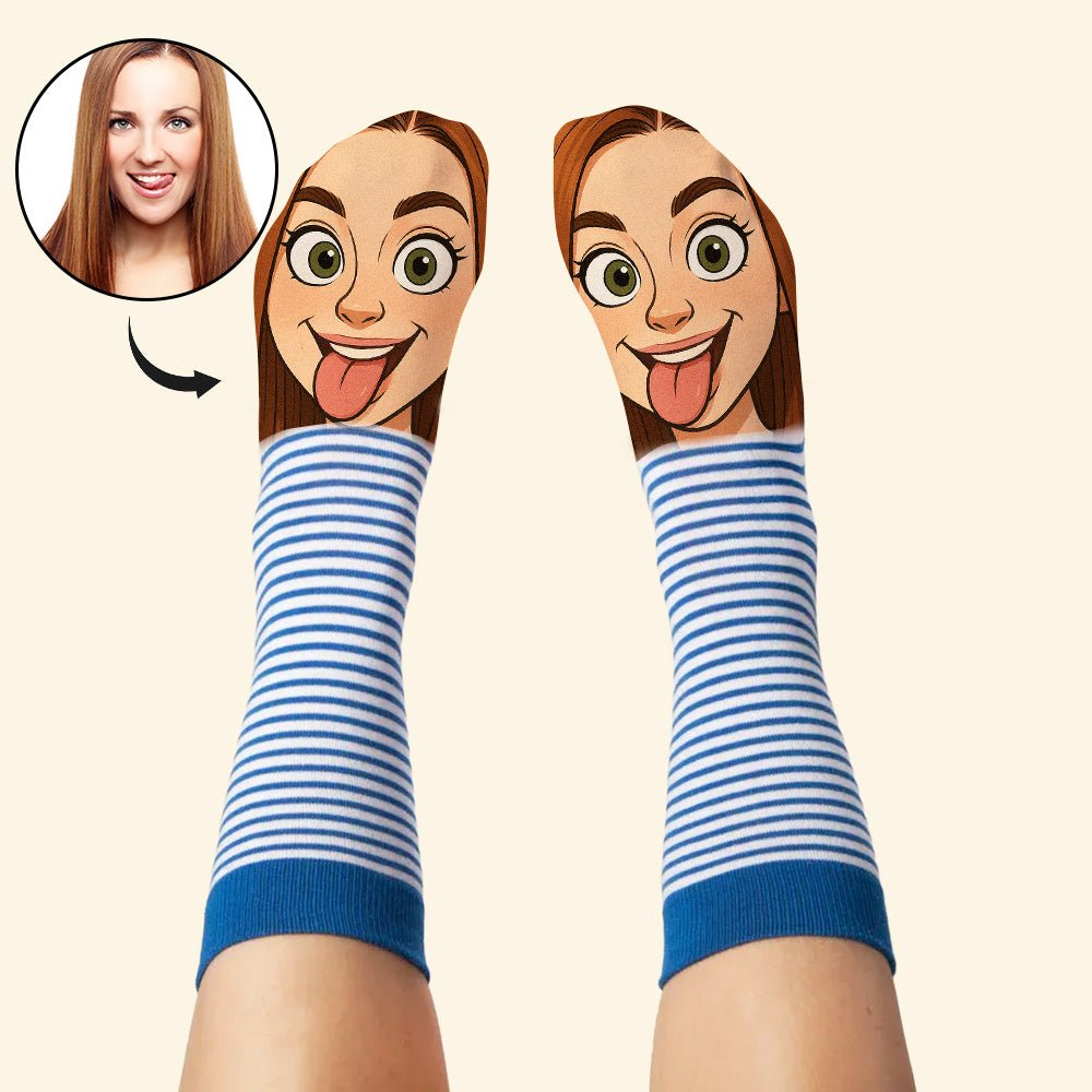 Custom Face Funny Socks Cartoon Style Photo Gifts for Him Her - DiyGiftly