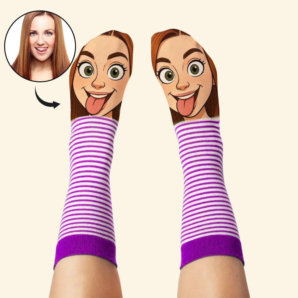 Custom Face Funny Socks Cartoon Style Photo Gifts for Him Her - DiyGiftly