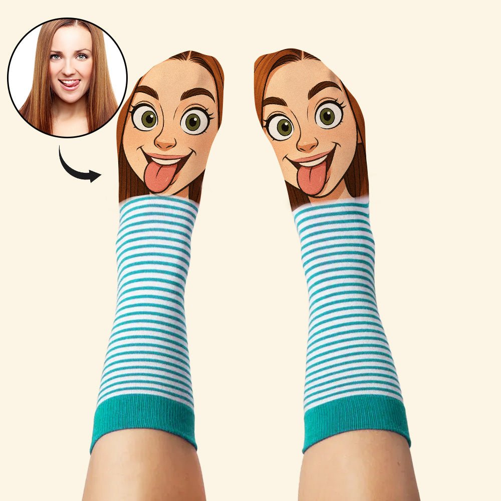 Custom Face Funny Socks Cartoon Style Photo Gifts for Him Her - DiyGiftly