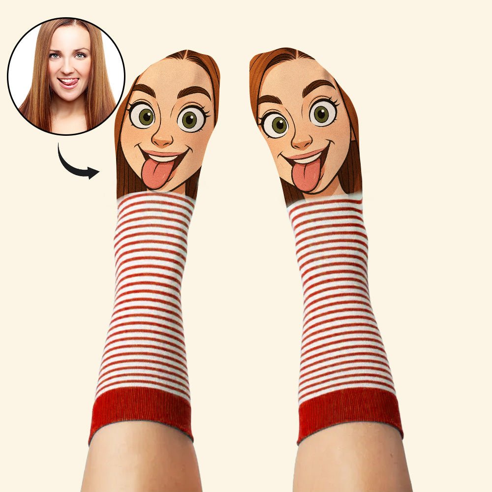 Custom Face Funny Socks Cartoon Style Photo Gifts for Him Her - DiyGiftly