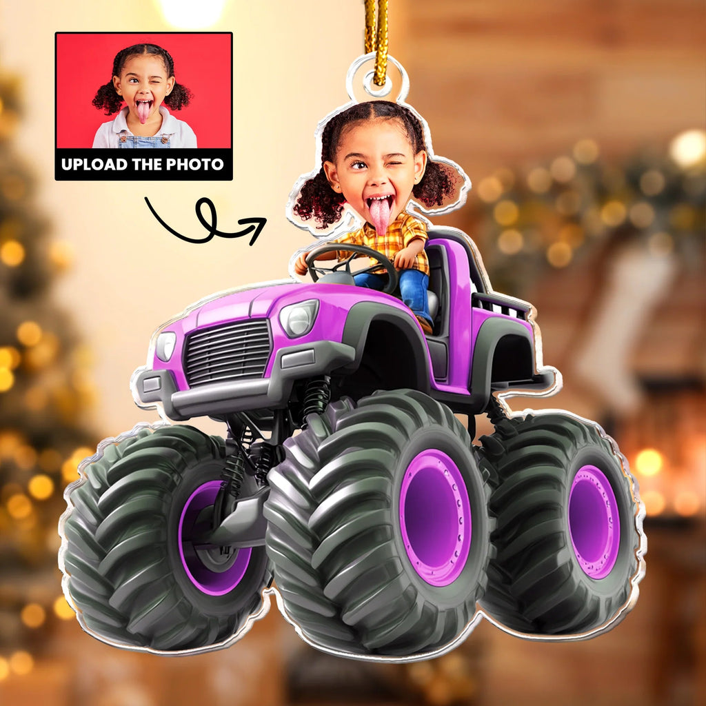 Custom Face Kid Riding Monster Truck - Fun and Unique Gifts for Toddlers and Kids - Personalized Acrylic Photo Ornament - Perfect for Holiday or Birthday Keepsake64535040 - DiyGiftly