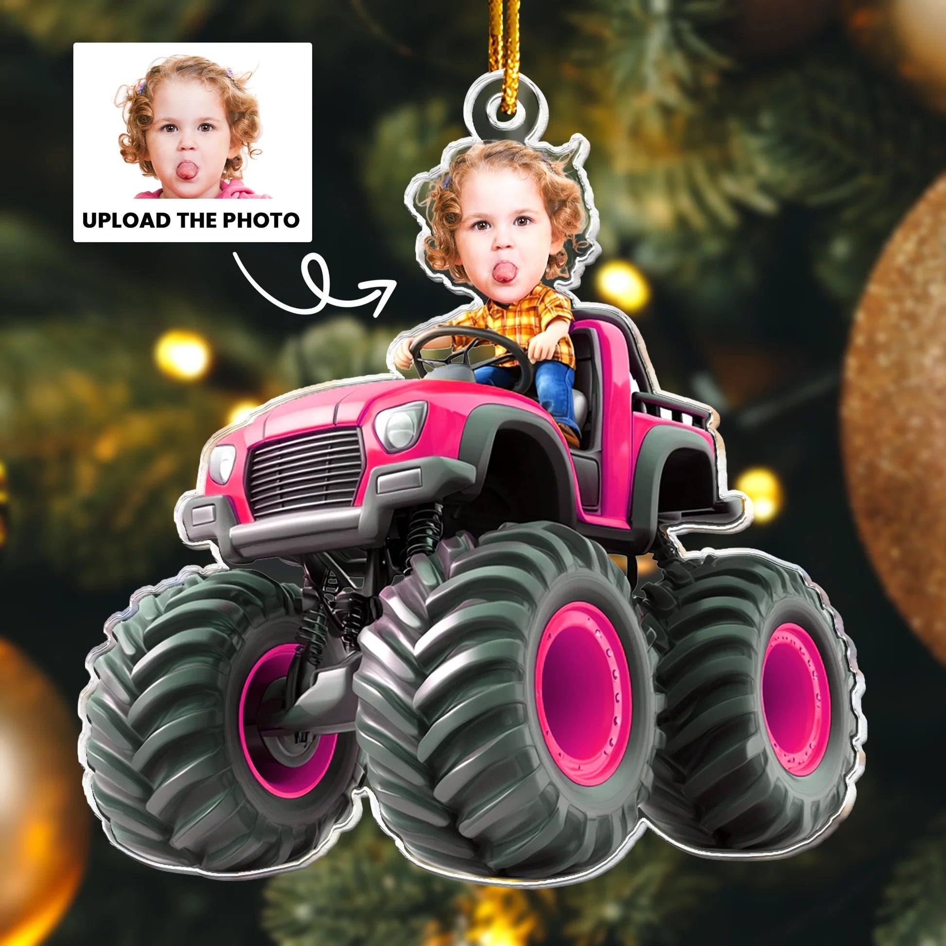 Custom Face Kid Riding Monster Truck - Fun and Unique Gifts for Toddlers and Kids - Personalized Acrylic Photo Ornament - Perfect for Holiday or Birthday Keepsake64535040 - DiyGiftly