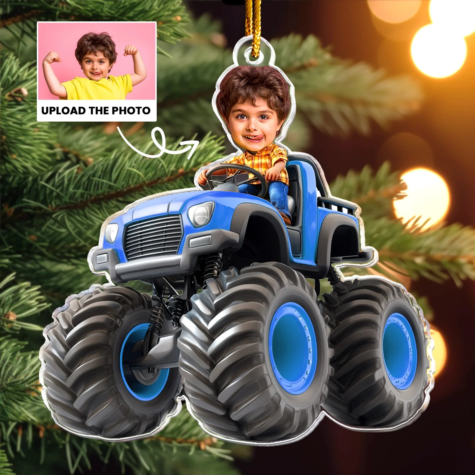 Custom Face Kid Riding Monster Truck - Fun and Unique Gifts for Toddlers and Kids - Personalized Acrylic Photo Ornament - Perfect for Holiday or Birthday Keepsake64535040 - DiyGiftly