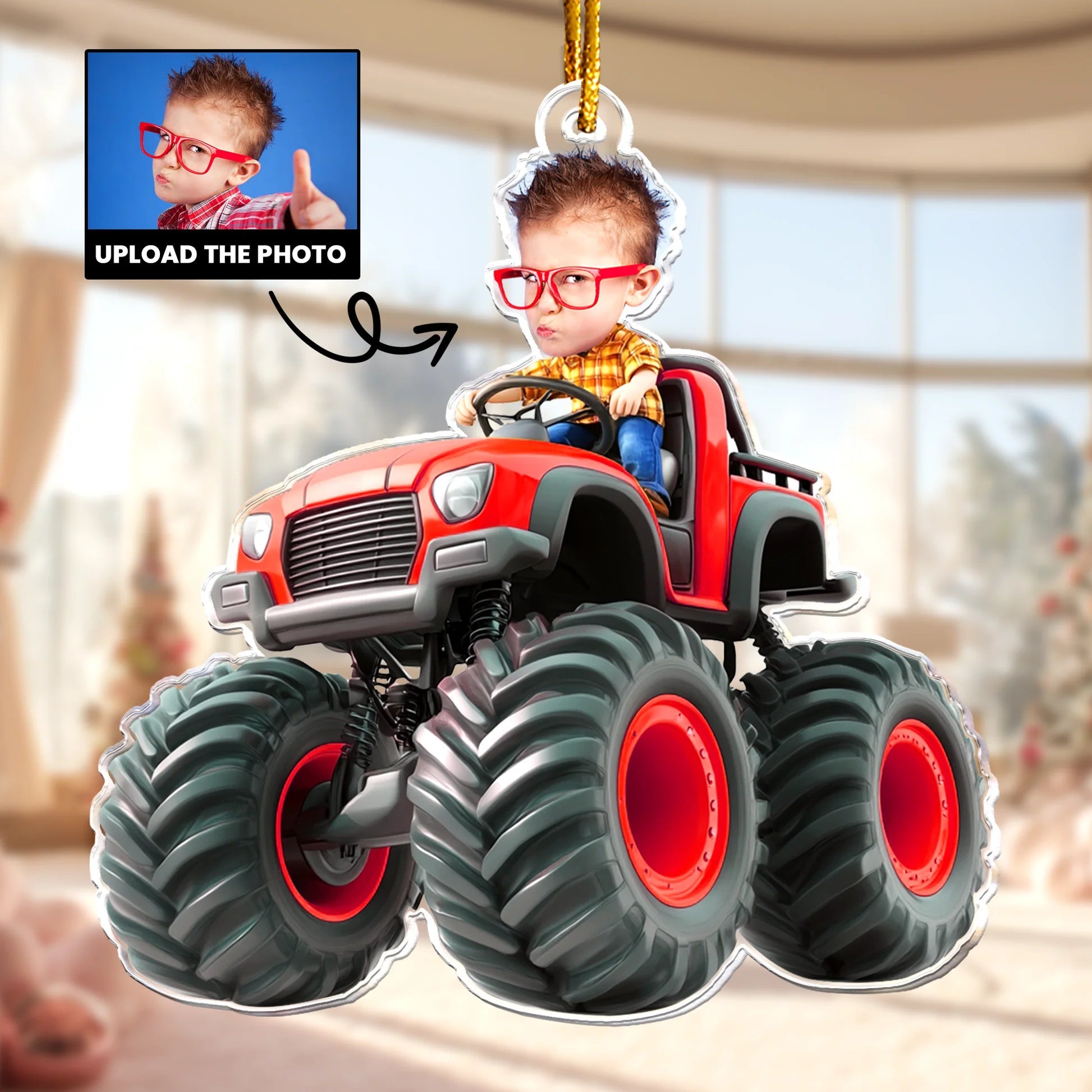 Custom Face Kid Riding Monster Truck - Fun and Unique Gifts for Toddlers and Kids - Personalized Acrylic Photo Ornament - Perfect for Holiday or Birthday Keepsake64535040 - DiyGiftly