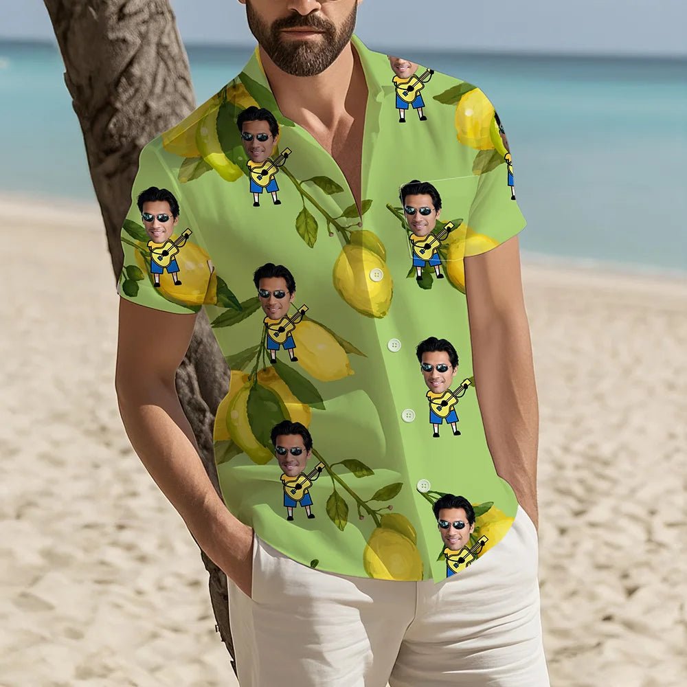 Custom Face Lemon Hawaiian Shirt – Personalized Funny Summer Shirt for Beach Holiday, Family Reunion, Travel, Picnic or Birthday Gift for Men, Women, Friends 96693504 - DiyGiftly