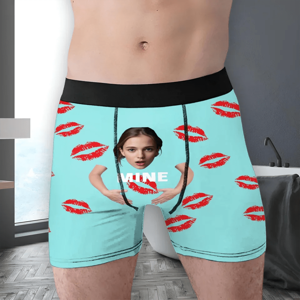 Custom Face Men's Boxer It'S Mine Style Underwear, Birthday Gifts for Husband, Waistband Text Boxer Gift 748430 - DiyGiftly
