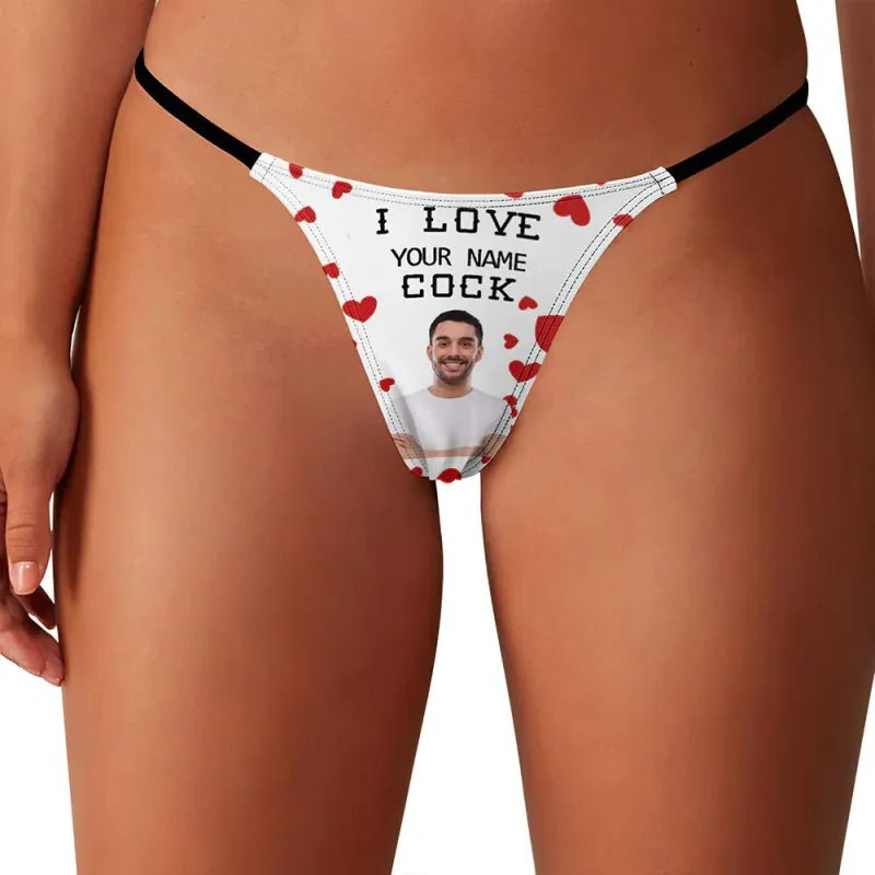 gifts for wife Love Her Always - Custom Decor - Face Personalized Name Women's Tanga Thong I Love Your Cock Underwear Valenti