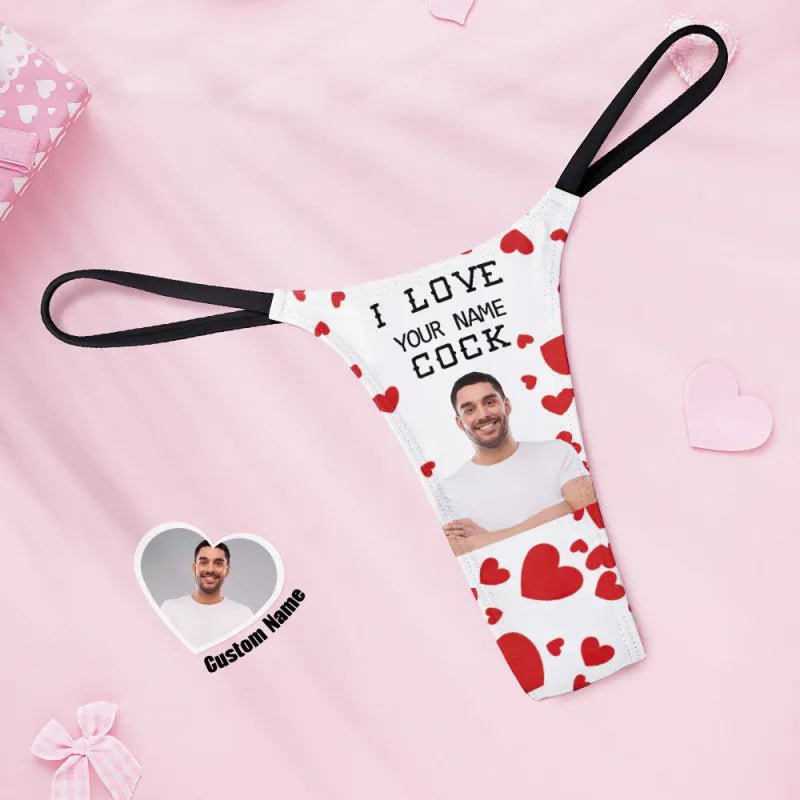 gifts for wife Love Her Always - Custom Decor - Face Personalized Name Women's Tanga Thong I Love Your Cock Underwear Valenti
