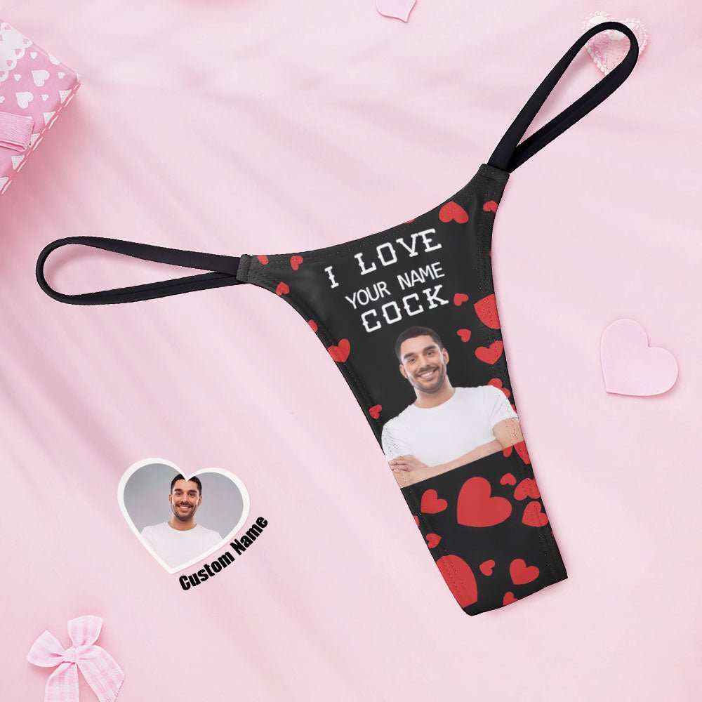 gifts for wife Love Her Always - Custom Decor - Face Personalized Name Women's Tanga Thong I Love Your Cock Underwear Valenti