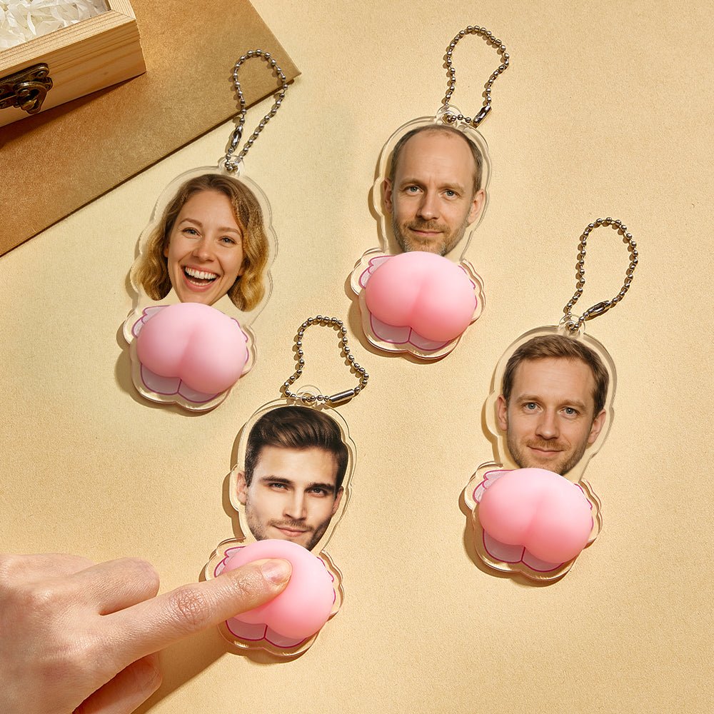 Custom Face Photo Pink Butt Squeezable Acrylic Keychain – Funny Personalized Gift - DiyGiftly
