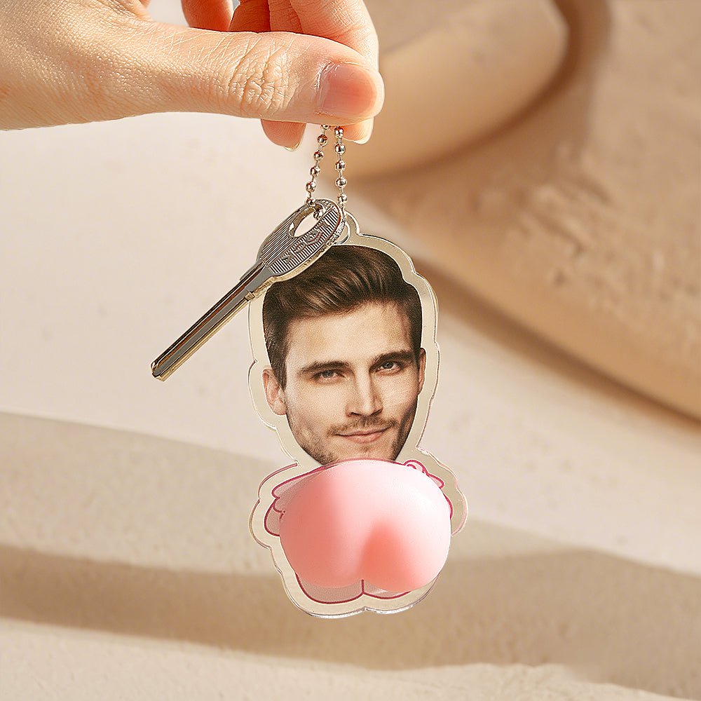 Custom Face Photo Pink Butt Squeezable Acrylic Keychain – Funny Personalized Gift - DiyGiftly