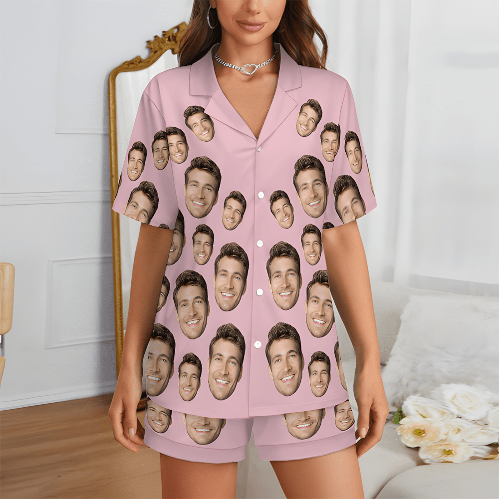 Custom Face Short Sleeve Pajama Valentine's Day Gift for Lover - DiyGiftly