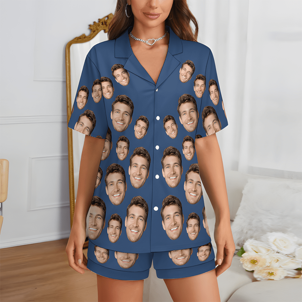 Custom Face Short Sleeve Pajama Valentine's Day Gift for Lover - DiyGiftly