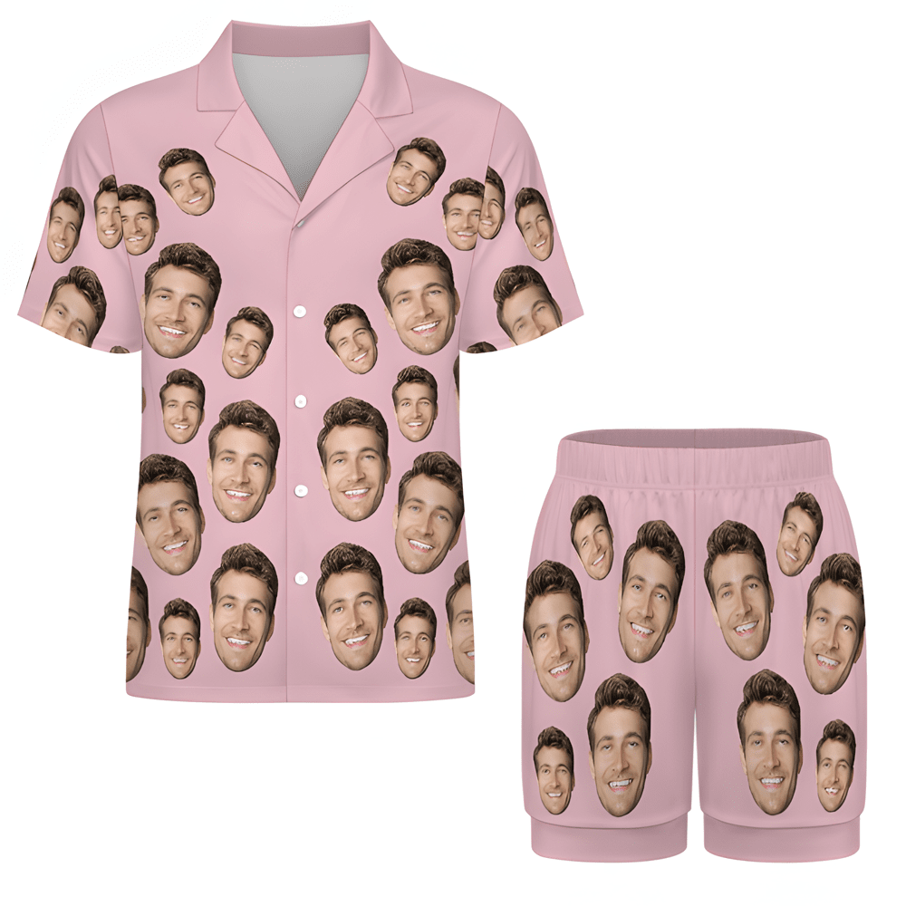 Custom Face Short Sleeve Pajama Valentine's Day Gift for Lover - DiyGiftly