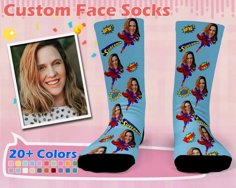 Custom face socks, Mother's Day Socks, Put Any Face and Text On The Socks, Super Mom, Mother's Day Gift,Best Gift For Mom,Valentine's Day 90344960 - DiyGiftly