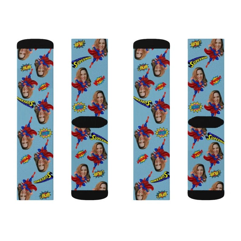 Custom face socks, Mother's Day Socks, Put Any Face and Text On The Socks, Super Mom, Mother's Day Gift,Best Gift For Mom,Valentine's Day 90344960 - DiyGiftly