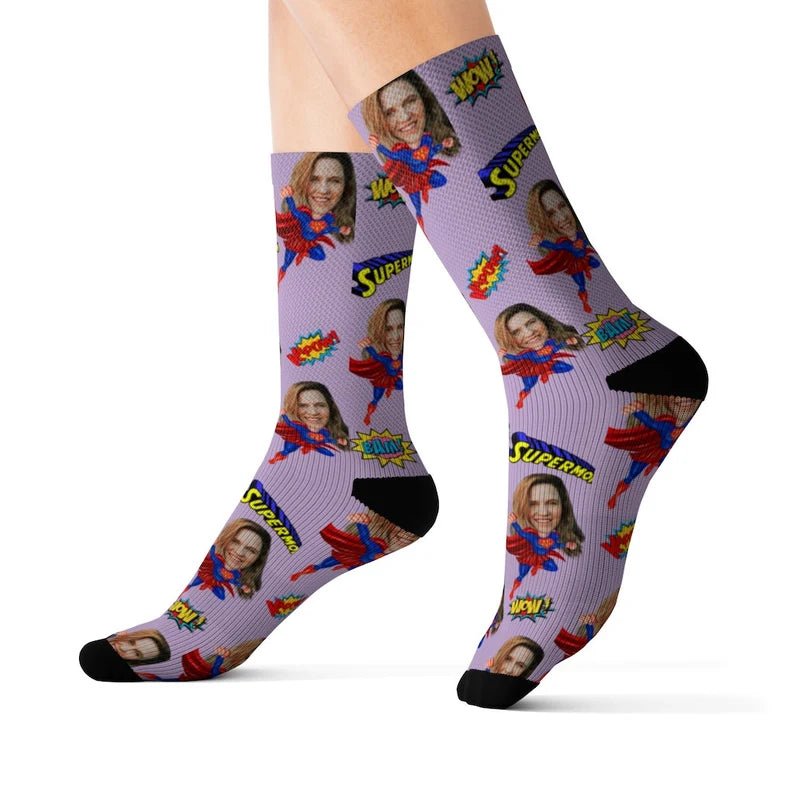 Custom face socks, Mother's Day Socks, Put Any Face and Text On The Socks, Super Mom, Mother's Day Gift,Best Gift For Mom,Valentine's Day 90344960 - DiyGiftly