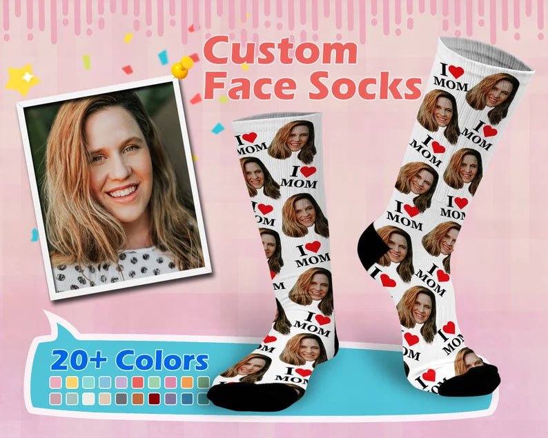 Custom face socks, Mother's Day Socks, Put Any Faces and Text On The Socks, I Love Mom, Mother's Day Gift, Best Gift For Mom,Chirstmas Gift 04444928 - DiyGiftly