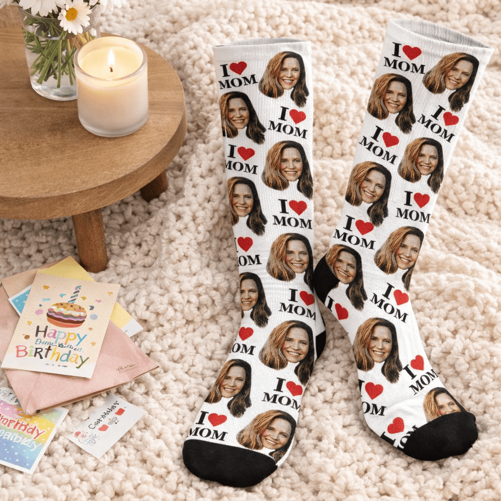 Custom face socks, Mother's Day Socks, Put Any Faces and Text On The Socks, I Love Mom, Mother's Day Gift, Best Gift For Mom,Chirstmas Gift 04444928 - DiyGiftly
