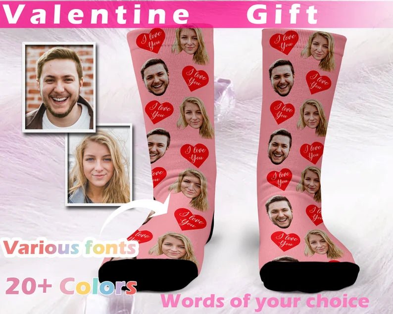Custom Face Socks , Personalize socks, Valentines day gift for him or her, Custom Text Socks, Birthday Gift, Chirstmas Gift 90069760 - DiyGiftly