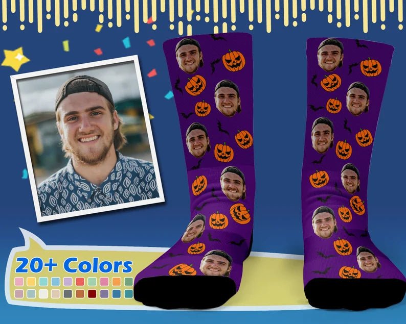 Custom Face Socks Personalized Halloween Photo Socks Halloween Costume Halloween Pumpkin Gift Halloween Gift Idea Witch Party Theme 53020672 - DiyGiftly