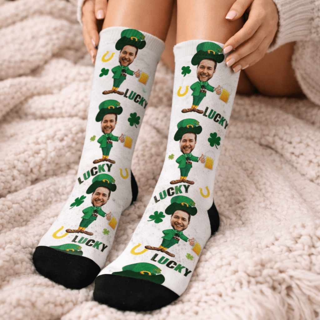 Custom Face Socks , St Patrick Day Socks with Pictures Personalized Irish Socks with Photo St Patricks Socks Shamrock Socks with Leprechaun 58210048 - DiyGiftly