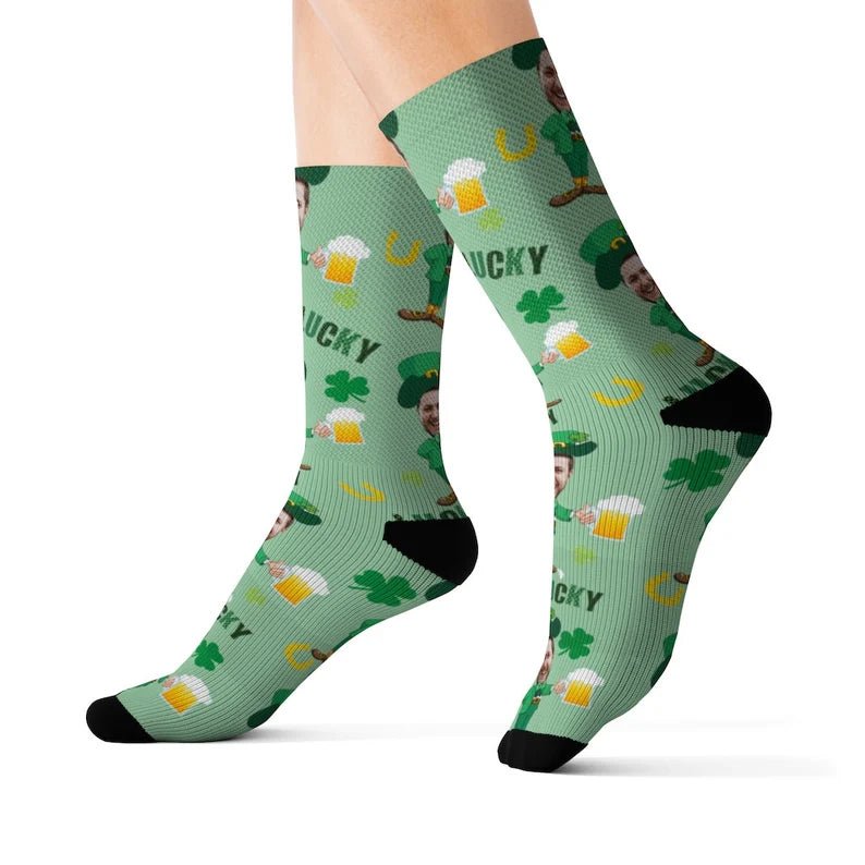 Custom Face Socks , St Patrick Day Socks with Pictures Personalized Irish Socks with Photo St Patricks Socks Shamrock Socks with Leprechaun 58210048 - DiyGiftly