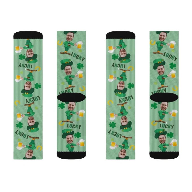 Custom Face Socks , St Patrick Day Socks with Pictures Personalized Irish Socks with Photo St Patricks Socks Shamrock Socks with Leprechaun 58210048 - DiyGiftly