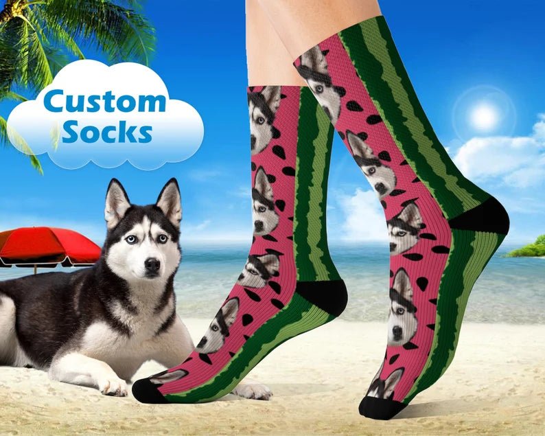 Custom Face Socks with Watermelon,personalized Gift with Watermelon,Funny Pet Socks for dog lovers Personalized Sock with pet,Mother's Day 18250752 - DiyGiftly