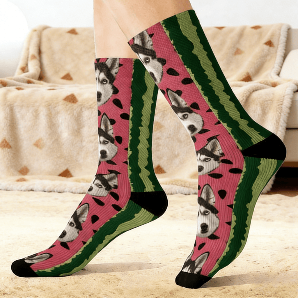 Custom Face Socks with Watermelon,personalized Gift with Watermelon,Funny Pet Socks for dog lovers Personalized Sock with pet,Mother's Day 18250752 - DiyGiftly