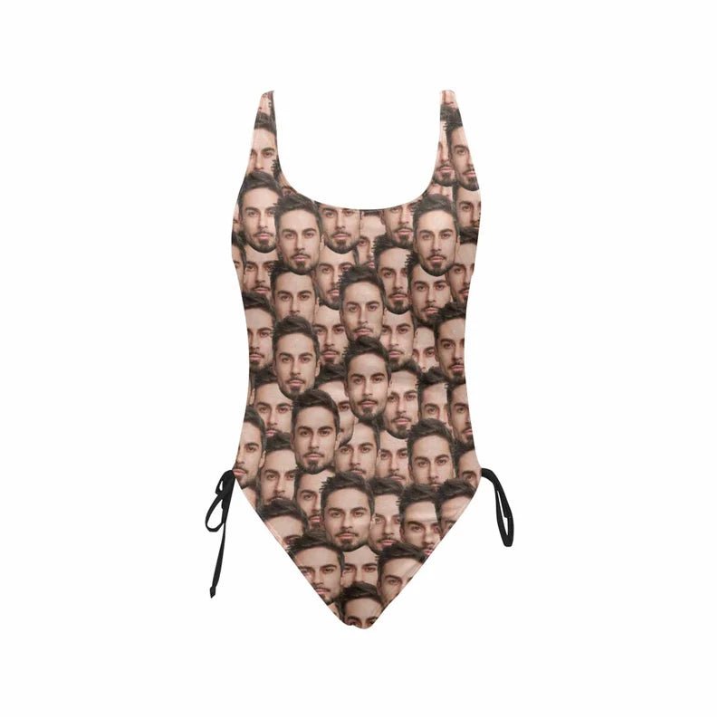 Custom Face Swimsuit,Personalize Swimsuit,Sexy High Leg Drawstring Side One - Piece Swimwear,Bathing Suit for Bachelorette Party,Gift for Her 257216 - DiyGiftly