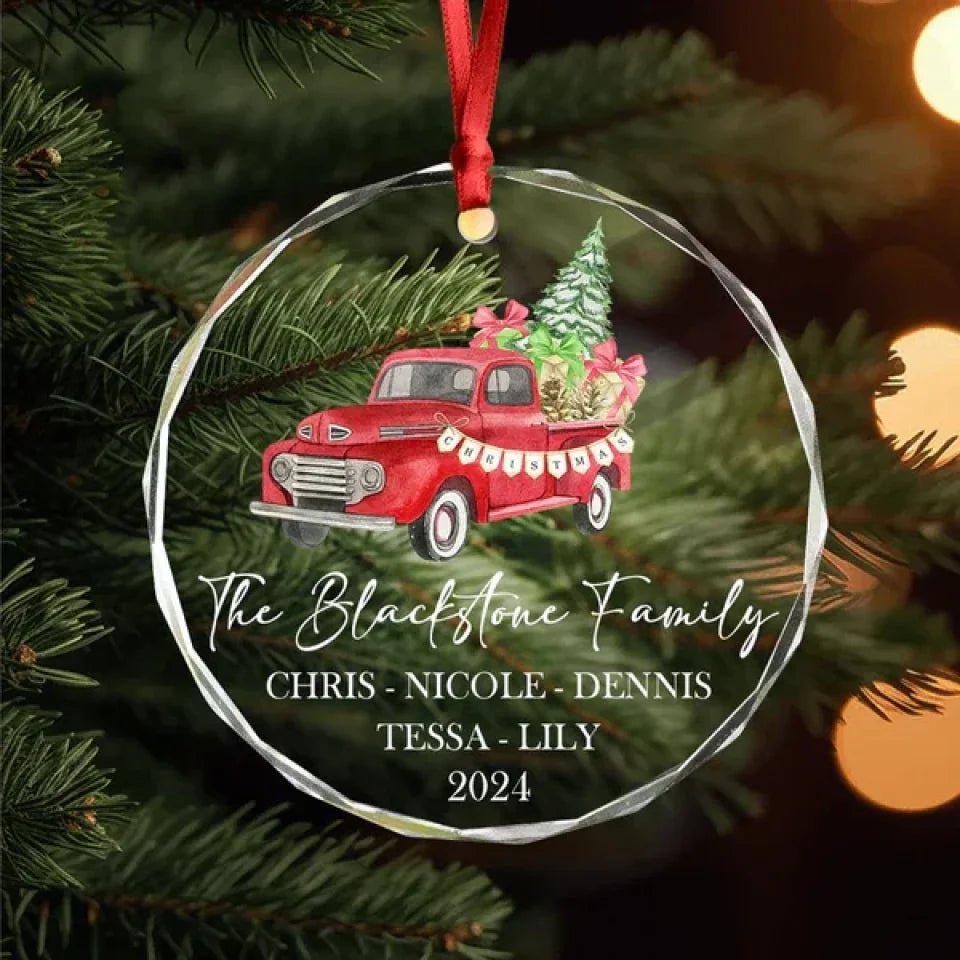 Custom Family Name Christmas Glass Circle Ornament 689065 - DiyGiftly