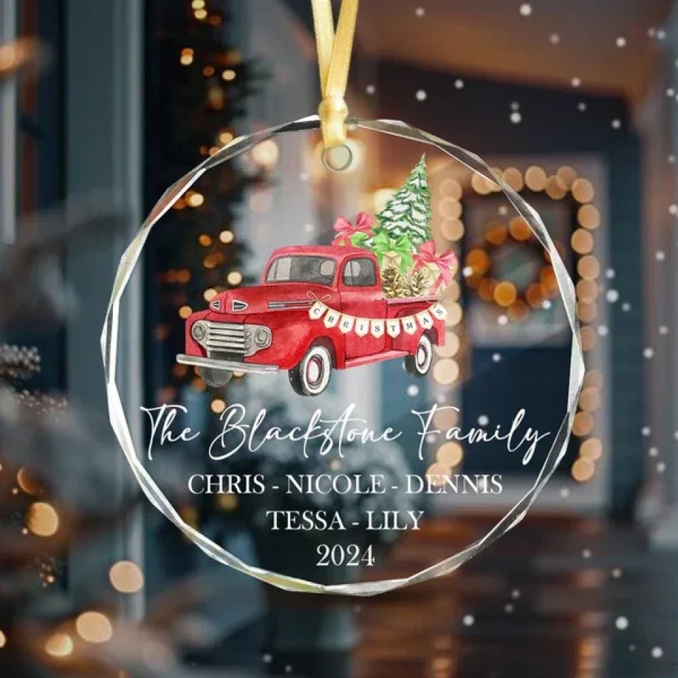 Custom Family Name Christmas Glass Circle Ornament 689065 - DiyGiftly