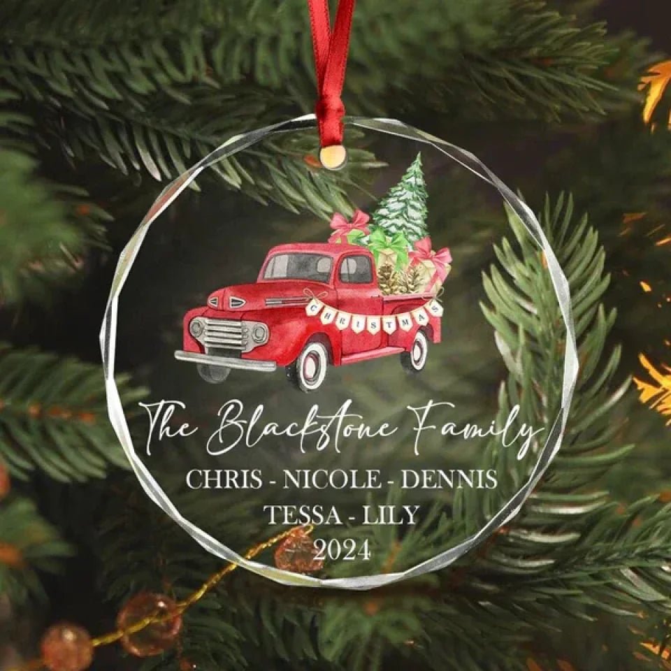 Custom Family Name Christmas Glass Circle Ornament 689065 - DiyGiftly