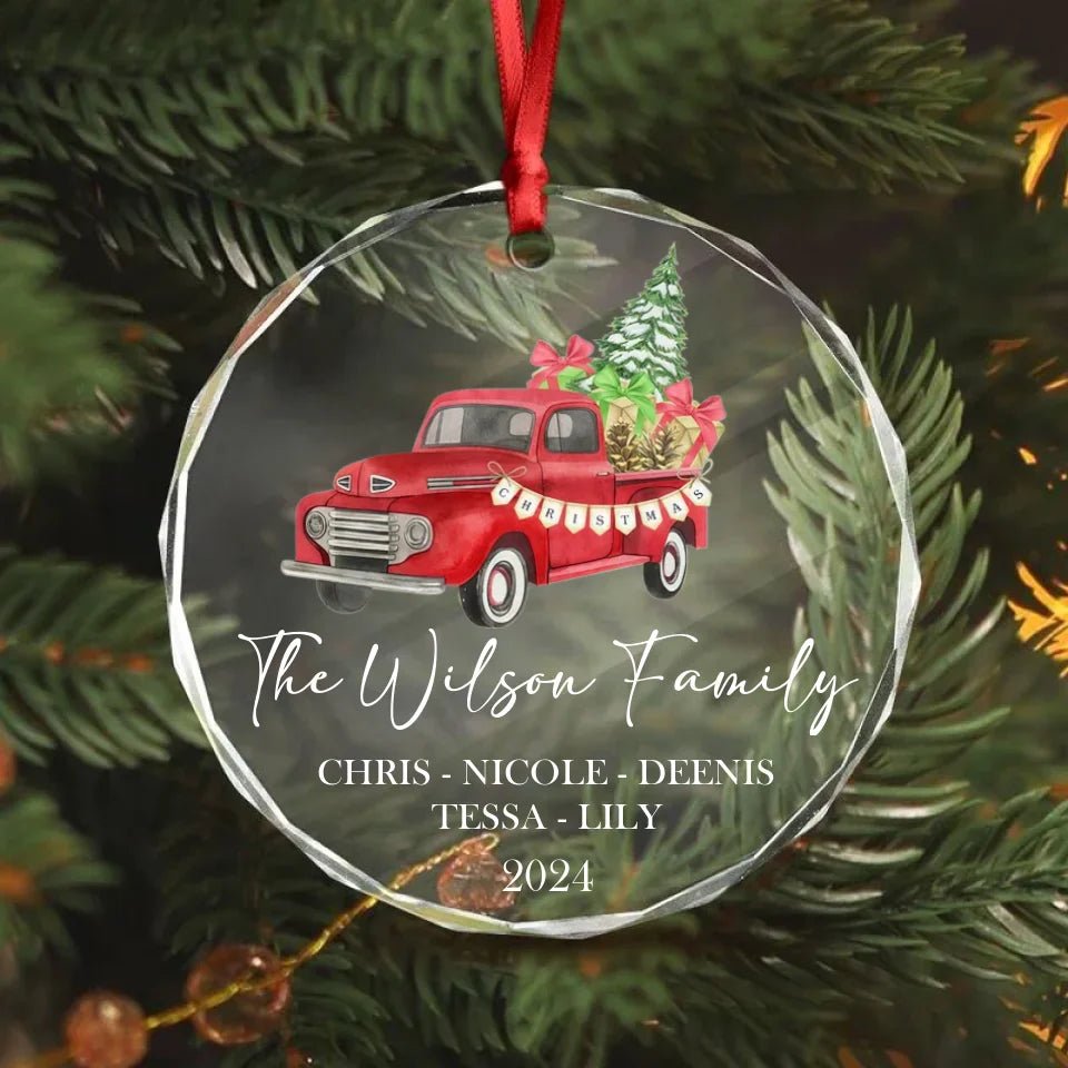 Custom Family Name Christmas Glass Circle Ornament 689065 - DiyGiftly