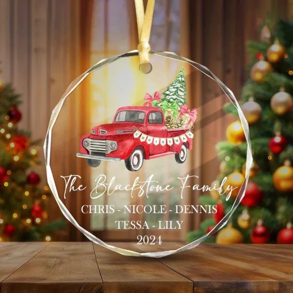 Custom Family Name Christmas Glass Circle Ornament 689065 - DiyGiftly