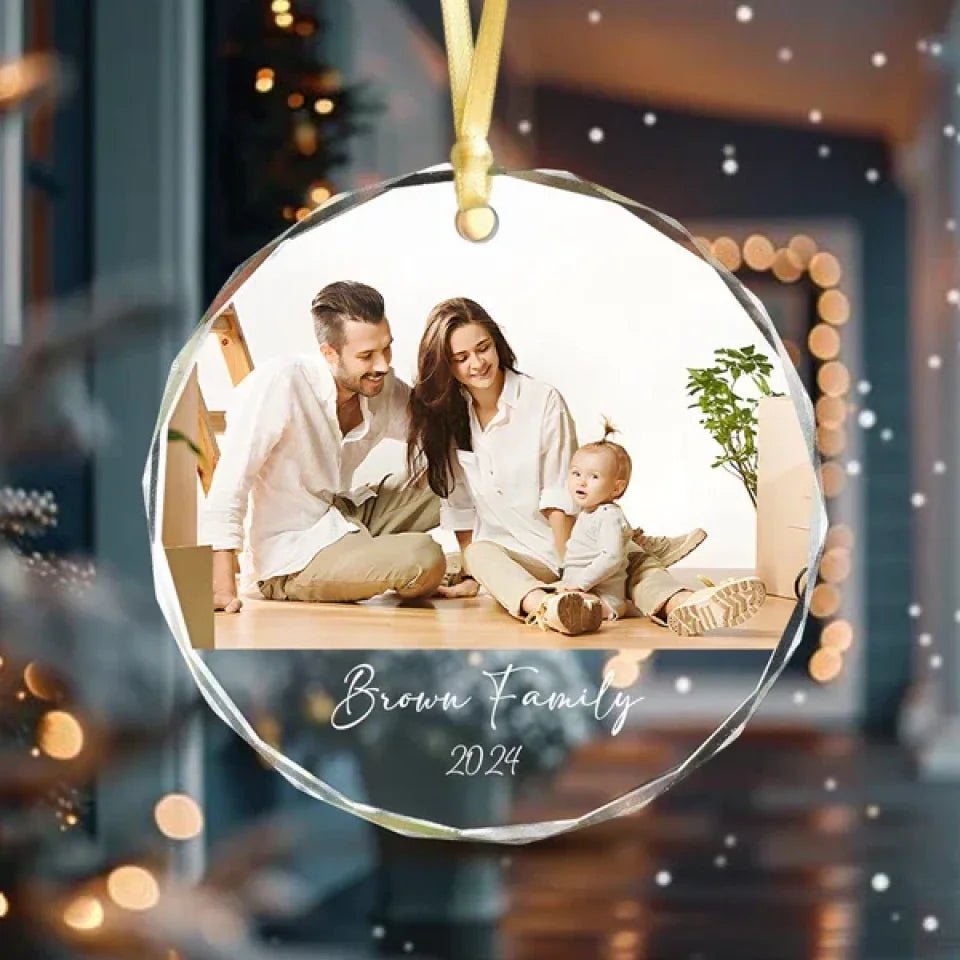 Custom Family Photo Gift For Parents Christmas Glass Circle Ornament 689546 - DiyGiftly