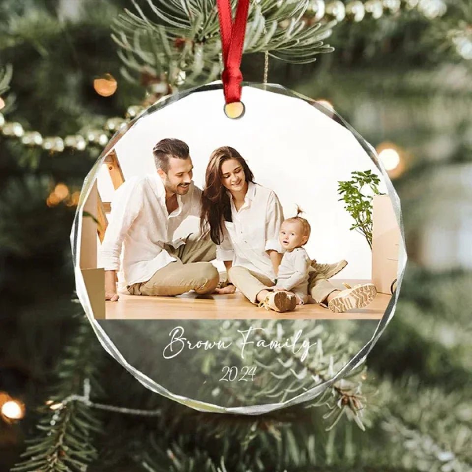 Custom Family Photo Gift For Parents Christmas Glass Circle Ornament 689546 - DiyGiftly