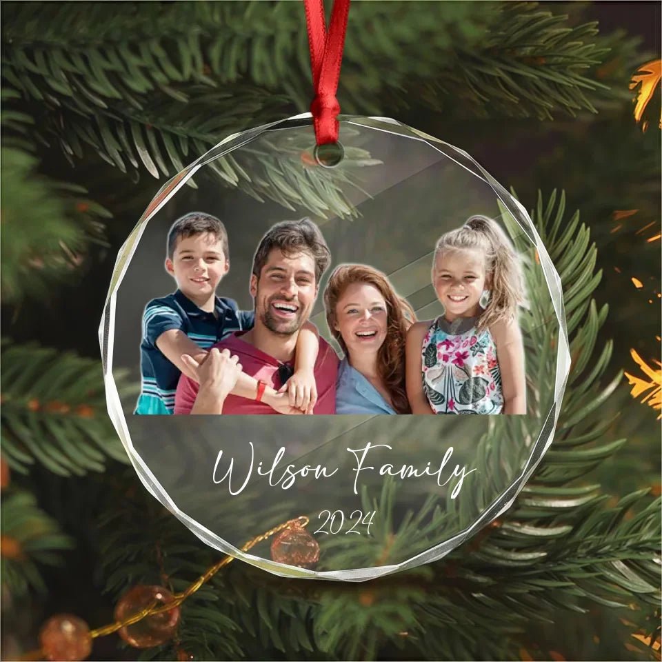Custom Family Picture In Memory Christmas Glass Circle Ornament 691960 - DiyGiftly