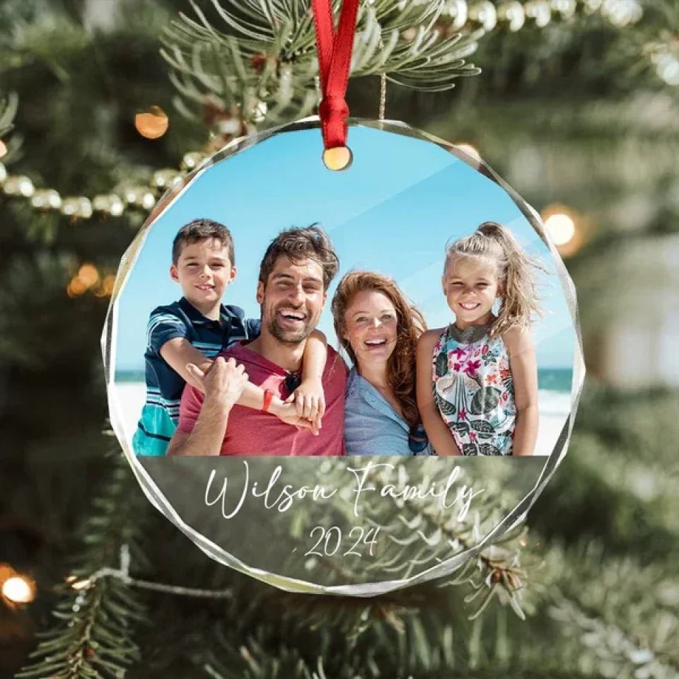 Custom Family Picture In Memory Christmas Glass Circle Ornament 691960 - DiyGiftly