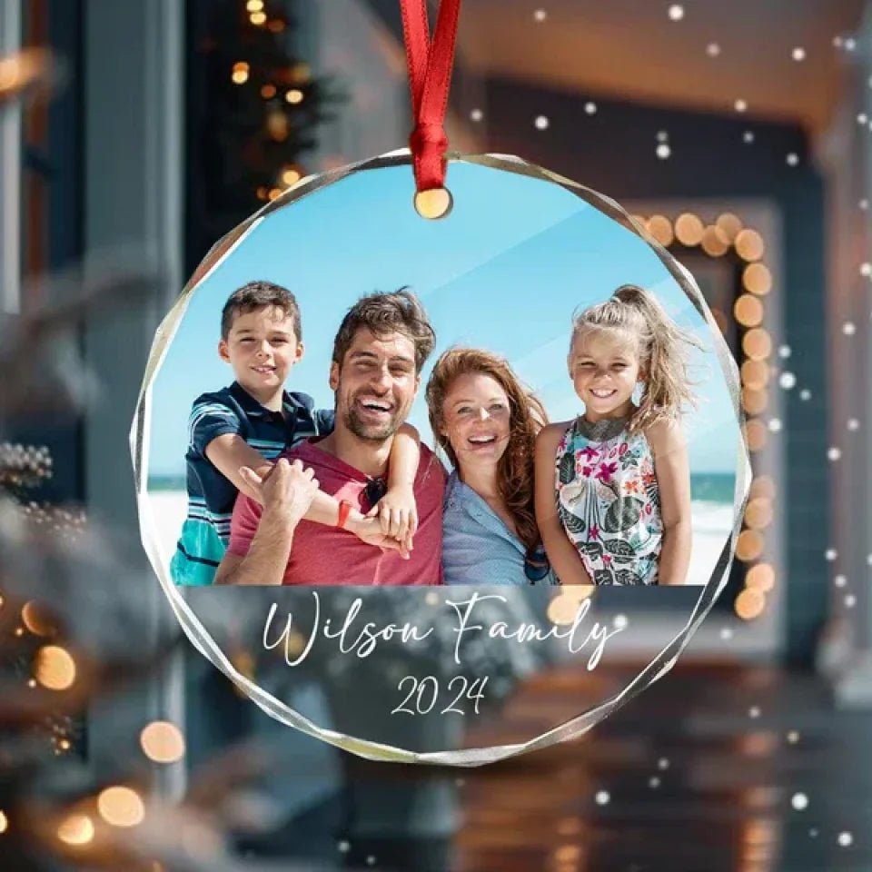 Custom Family Picture In Memory Christmas Glass Circle Ornament 691960 - DiyGiftly