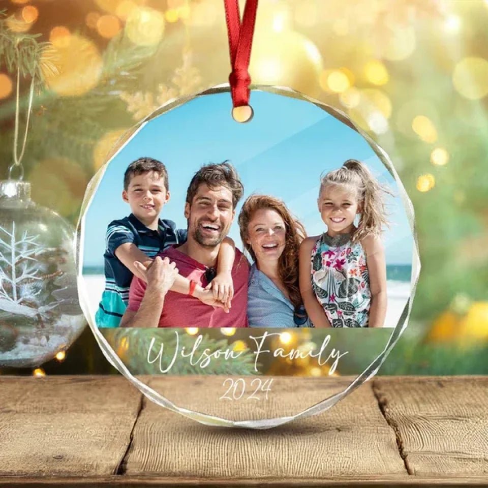Custom Family Picture In Memory Christmas Glass Circle Ornament 691960 - DiyGiftly