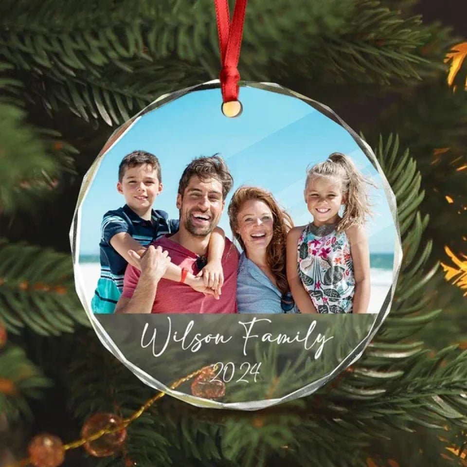 Custom Family Picture In Memory Christmas Glass Circle Ornament 691960 - DiyGiftly